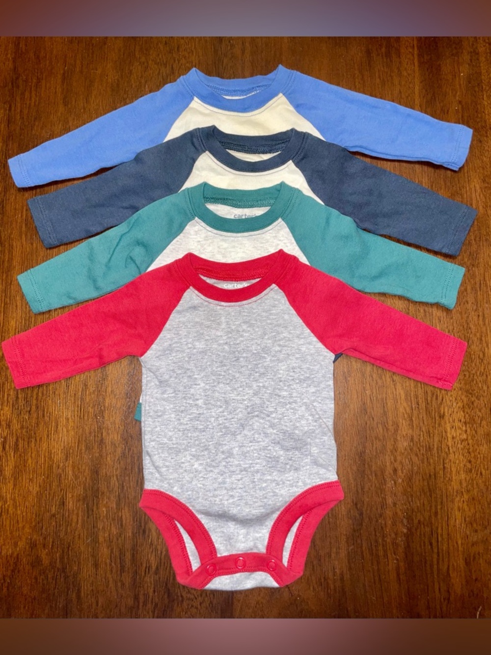 Carter’s Baby Boy Long Sleeve Raglan Onesies Bundle (4) Gray & Colorblock